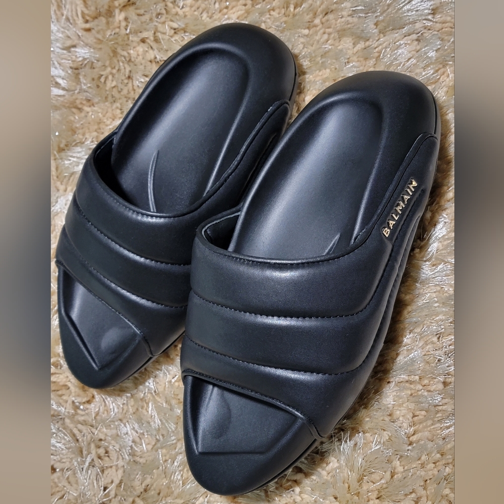 Balmain Quilted Leather Slides